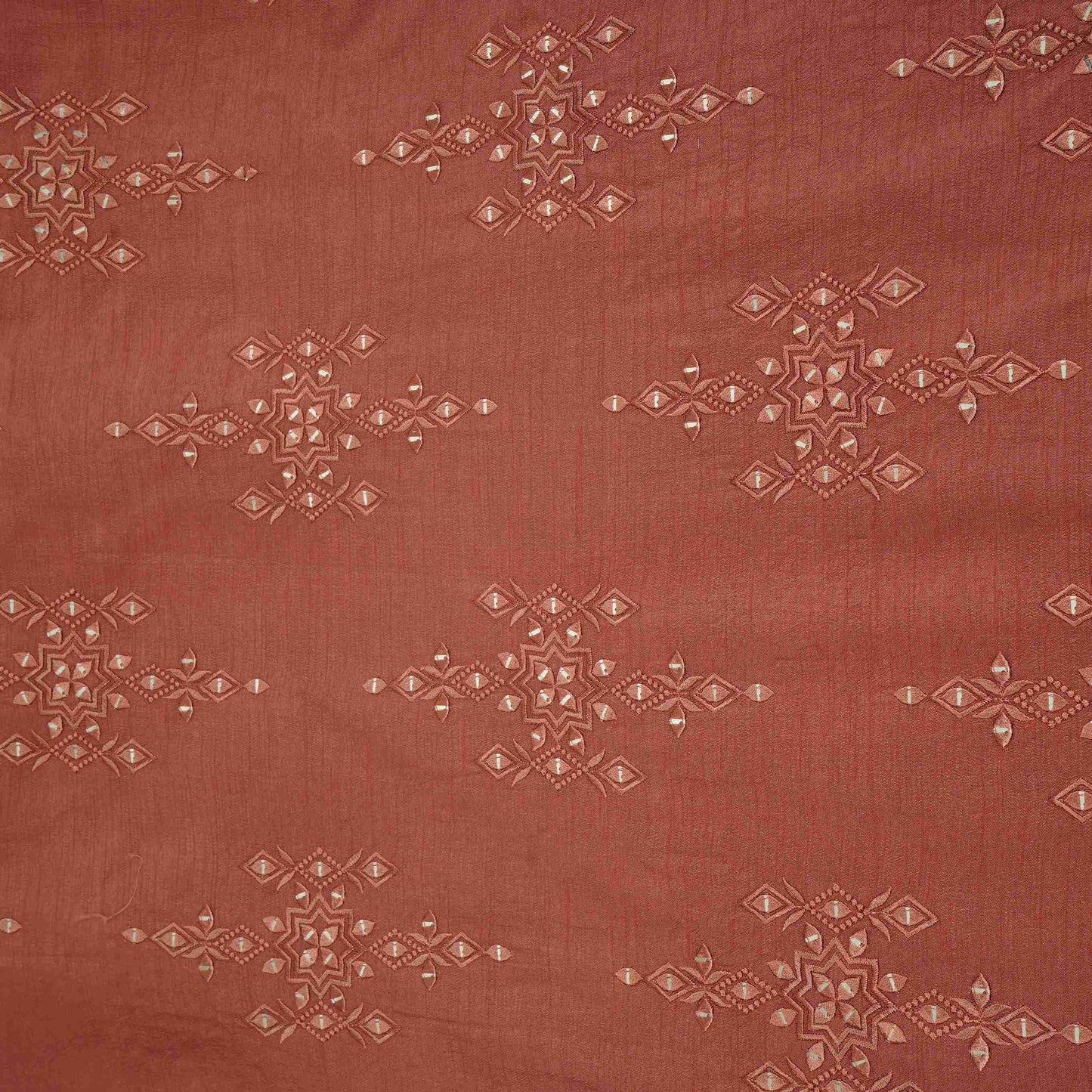 Dusty Rose Geometrical embroidery Raw Silk Fabric VFS-31530