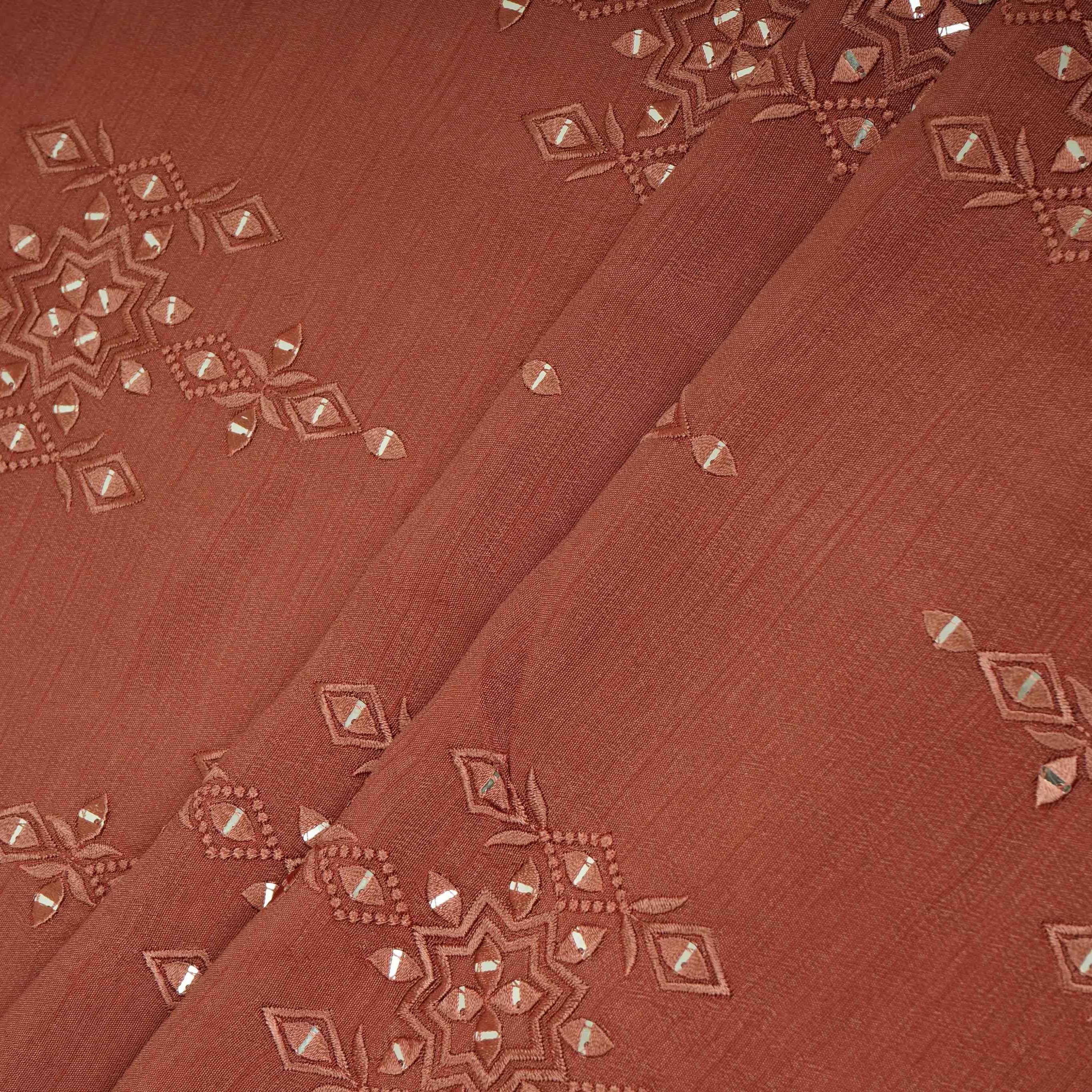 Dusty Rose Geometrical embroidery Raw Silk Fabric VFS-31530 - TradeUNO