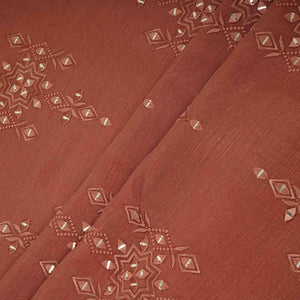 Dusty Rose Geometrical embroidery Raw Silk Fabric VFS-31530 - TradeUNO