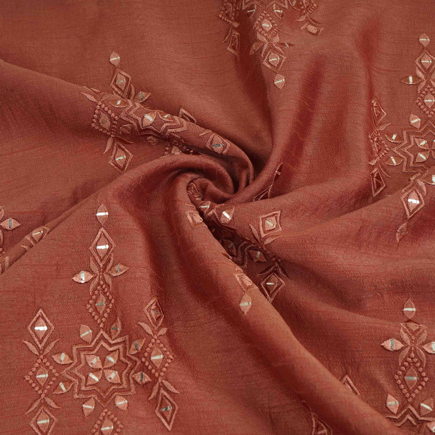 Dusty Rose Geometrical embroidery Raw Silk Fabric VFS-31530