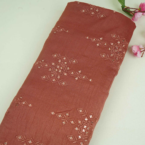 Dusty Rose Geometrical embroidery Raw Silk Fabric VFS-31530