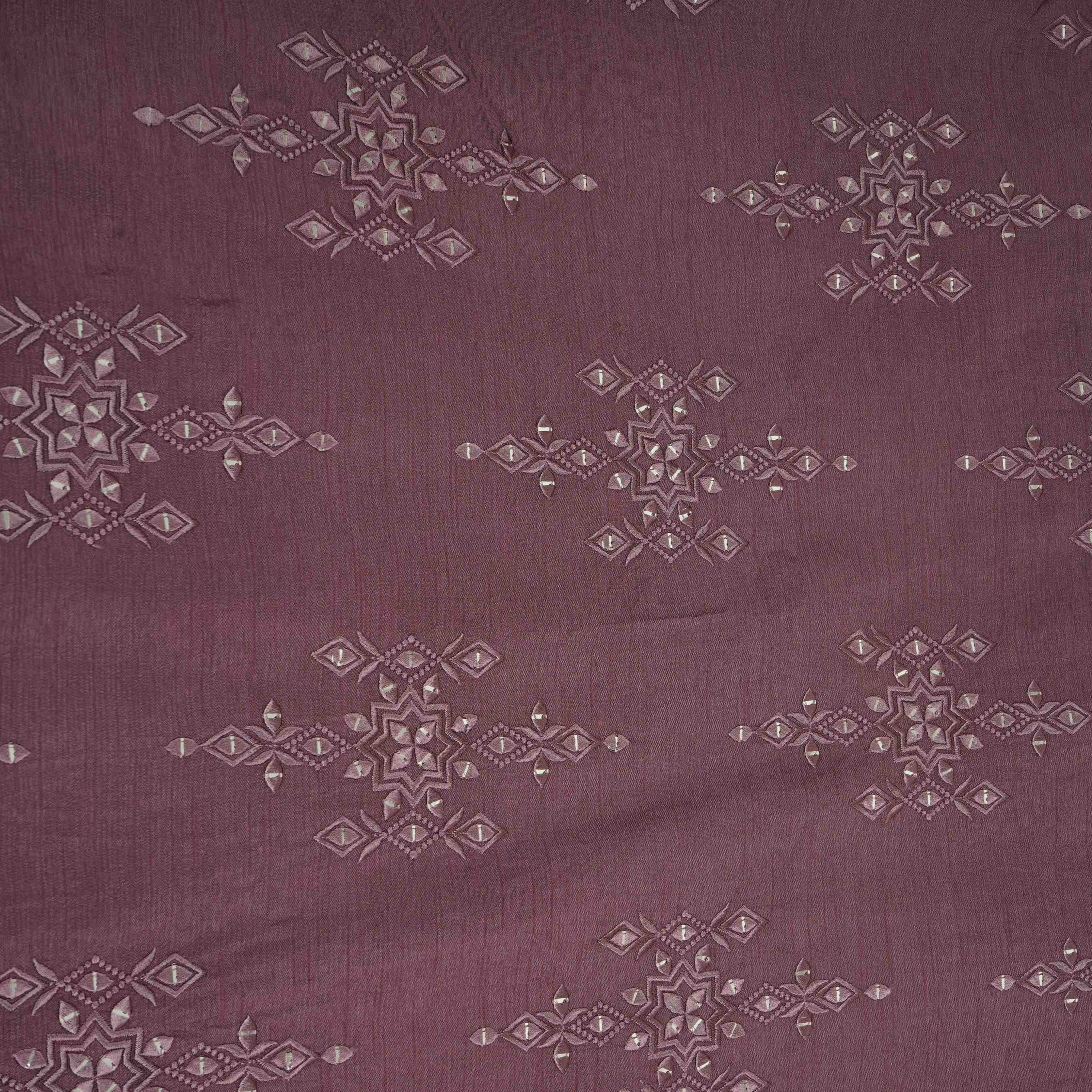Mauve Geometrical embroidery Raw Silk Fabric VFS-31532 - TradeUNO