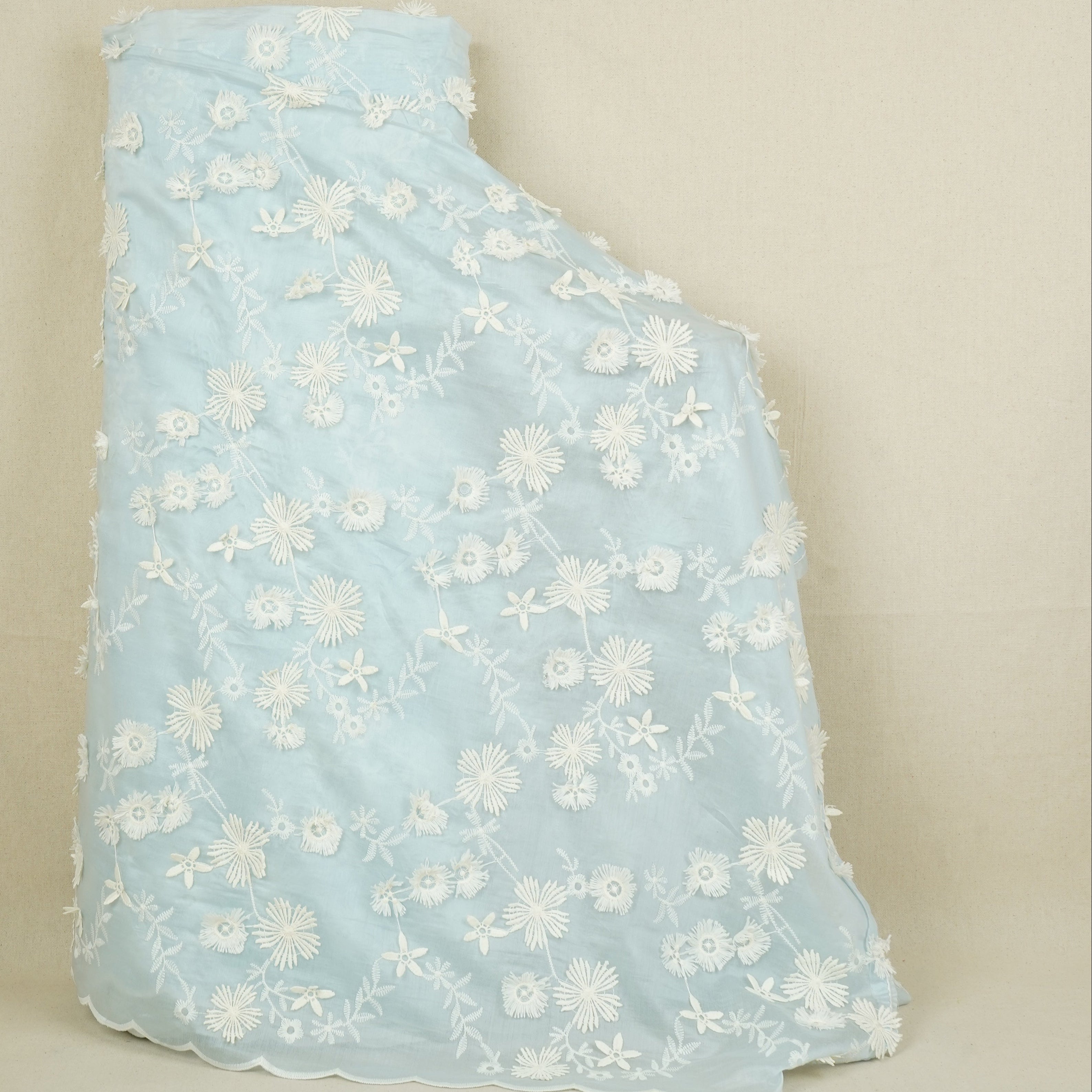 Lilac Floral 3D Embroidery Tencel Silk Fabric AF-30086 - TradeUNO
