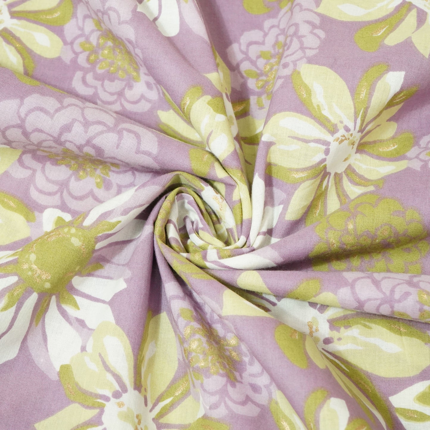 Lavender Floral Foil Print Cotton Fabric