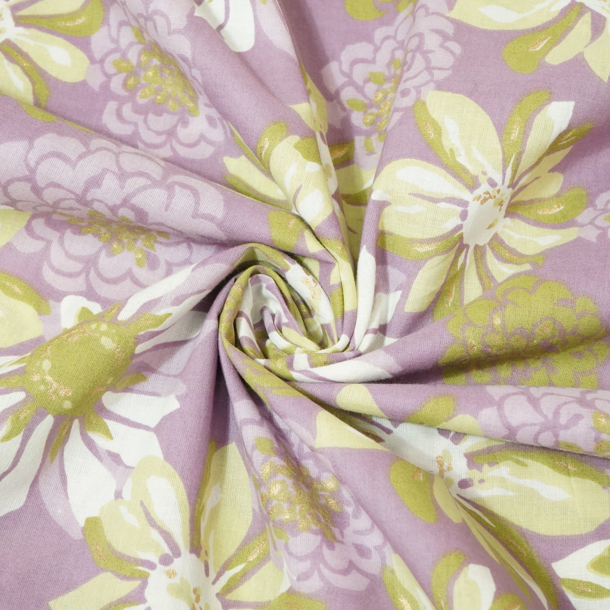 Lavender Floral Foil Print Cotton Fabric