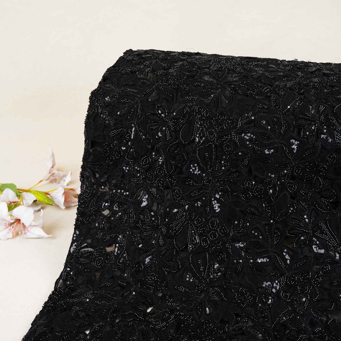 Black Cutwork Embroidery Net Fabric HCS-29001