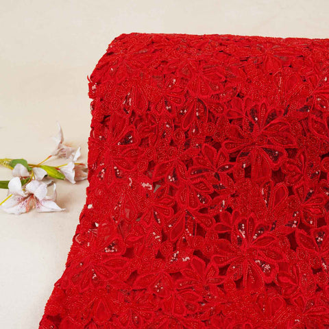 Red Cutwork Embroidery Net Fabric HCS-29000