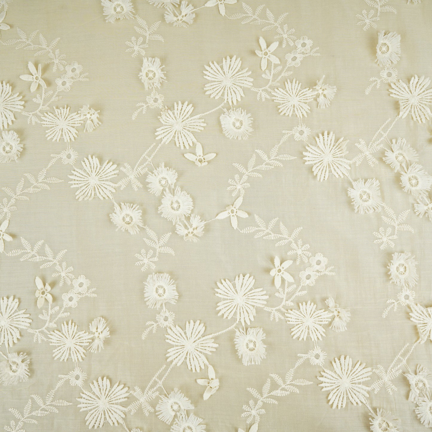 Pale Yellow Floral 3D Embroidery Tencel Silk Fabric AF-30084