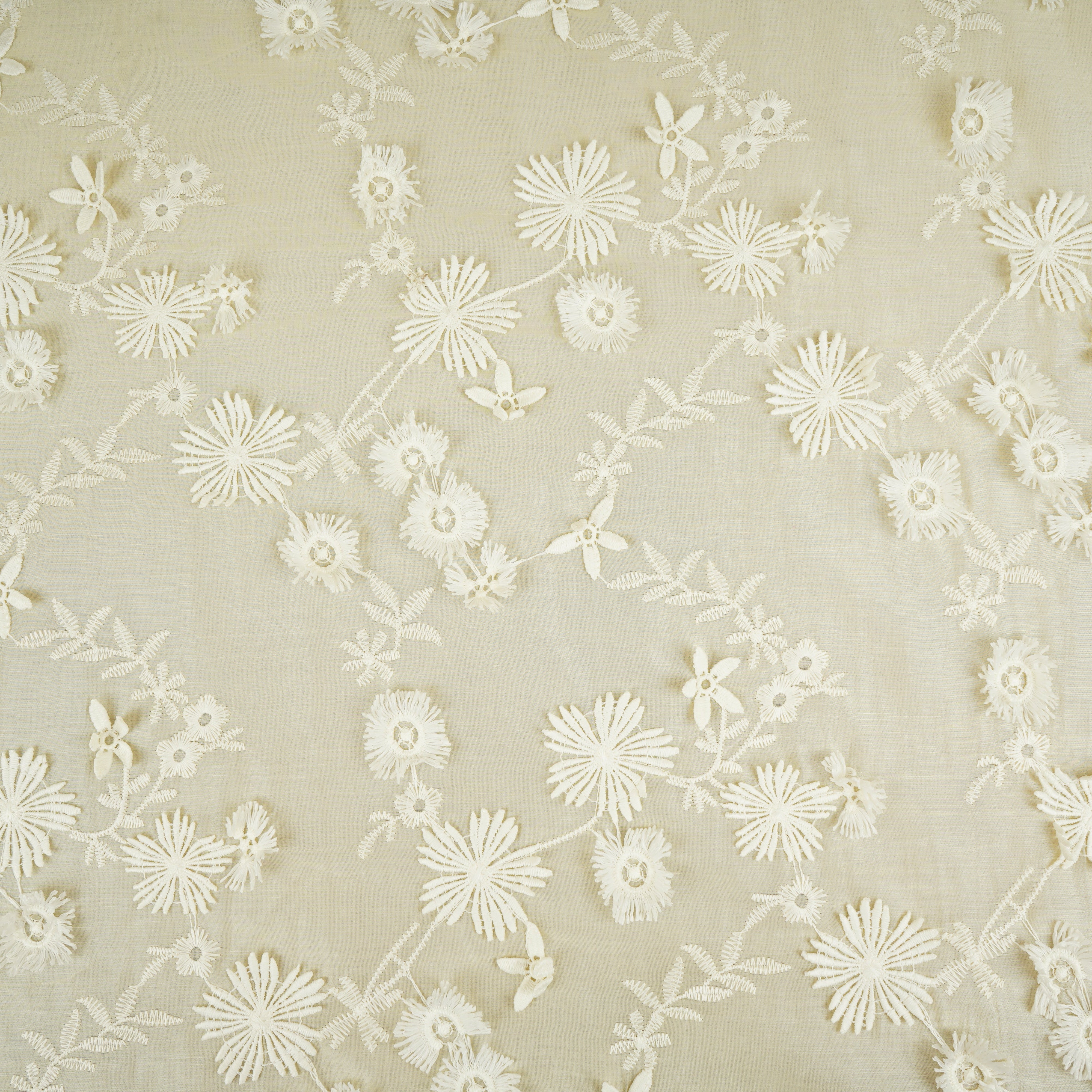 Pale Yellow Floral 3D Embroidery Tencel Silk Fabric AF-30084 - TradeUNO