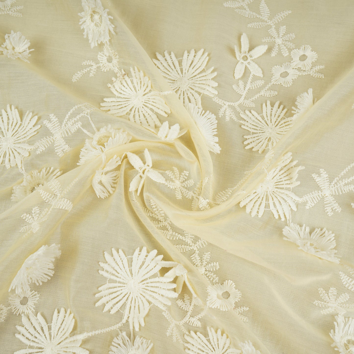 Pale Yellow Floral 3D Embroidery Tencel Silk Fabric AF-30084