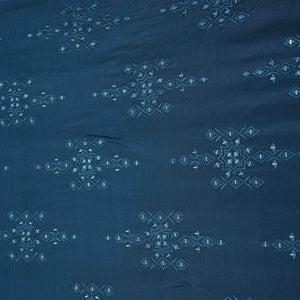 Royal Blue Geometrical embroidery Raw Silk Fabric VFS-31531 - TradeUNO