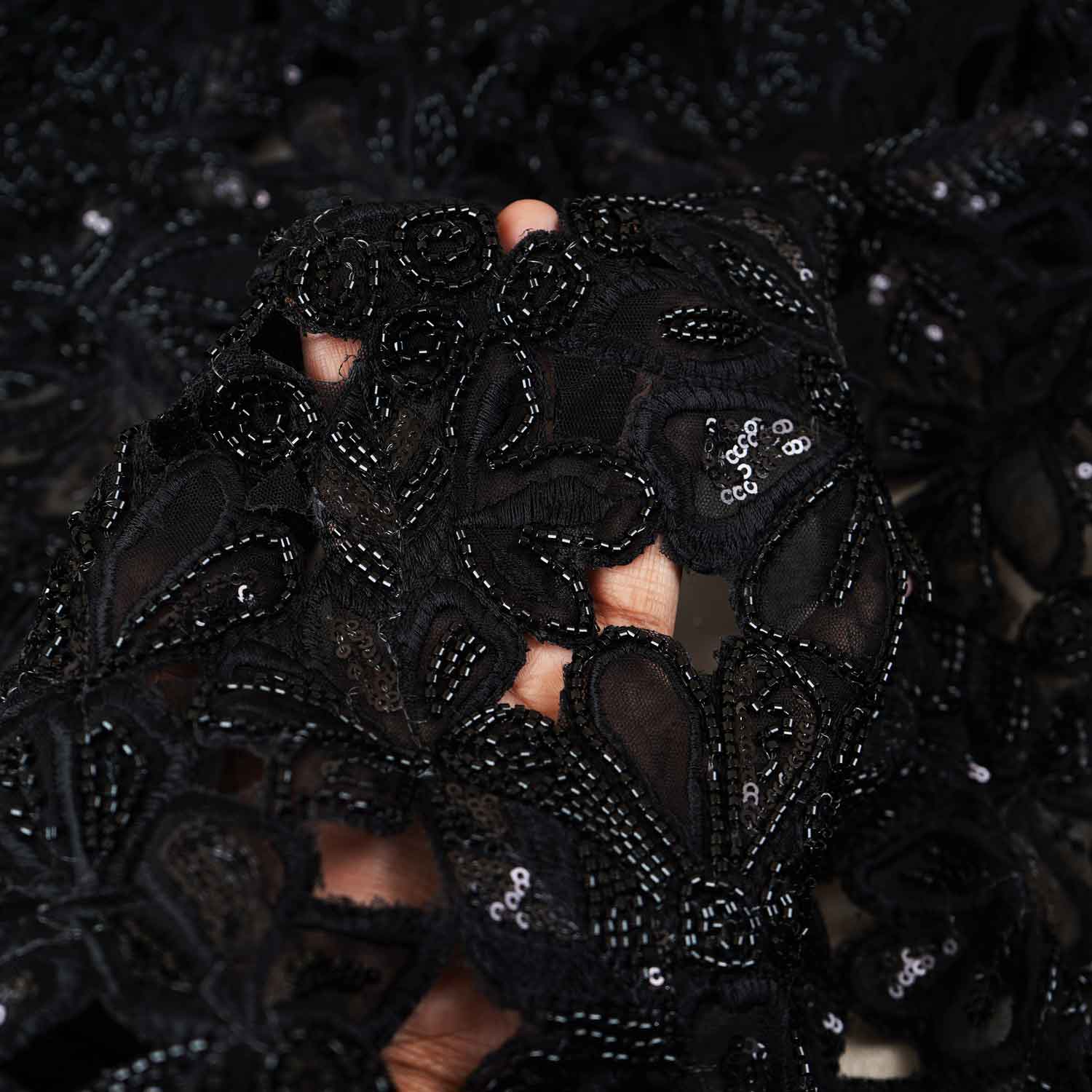 Black Cutwork Embroidery Net Fabric HCS-29001 - TradeUNO
