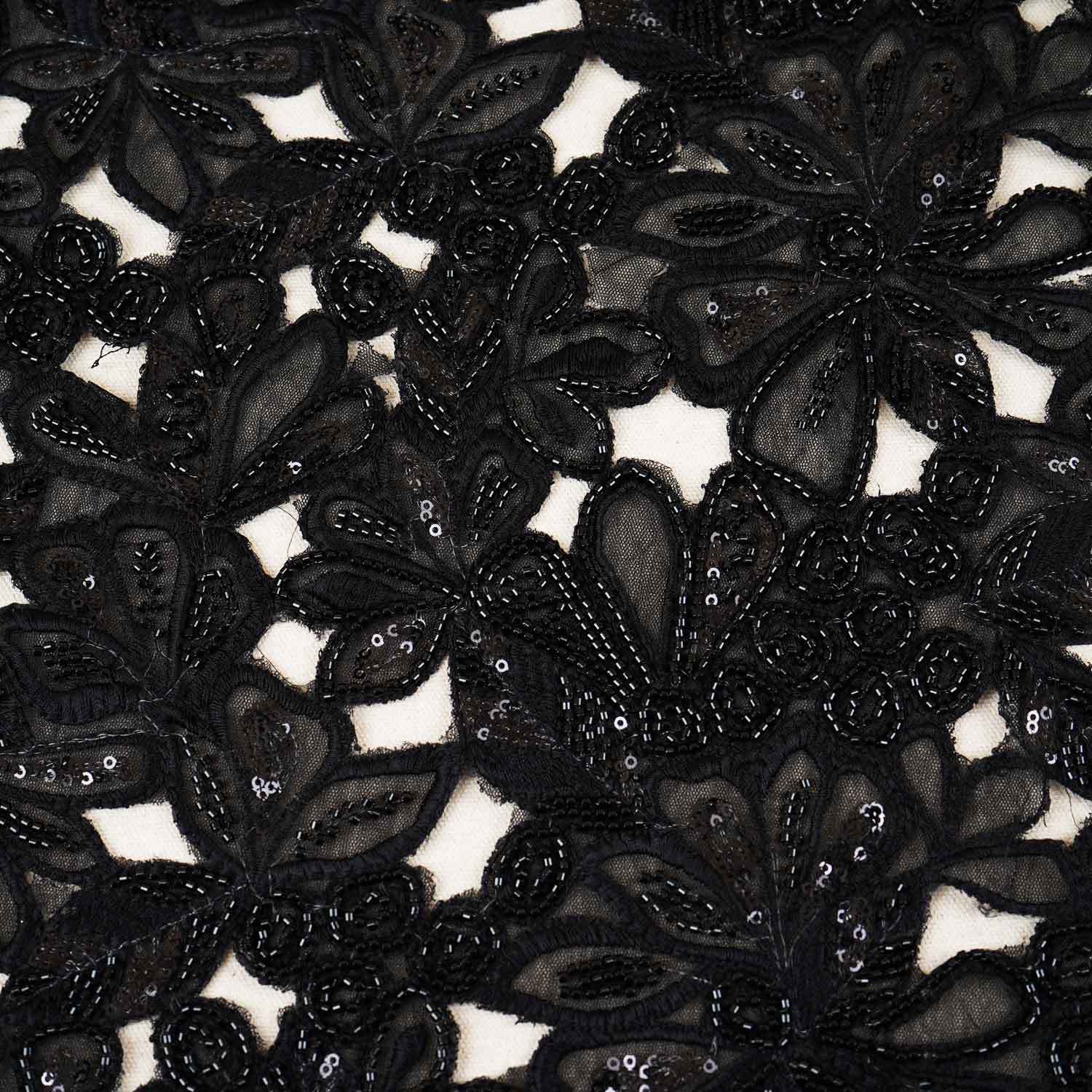 Black Cutwork Embroidery Net Fabric HCS-29001 - TradeUNO