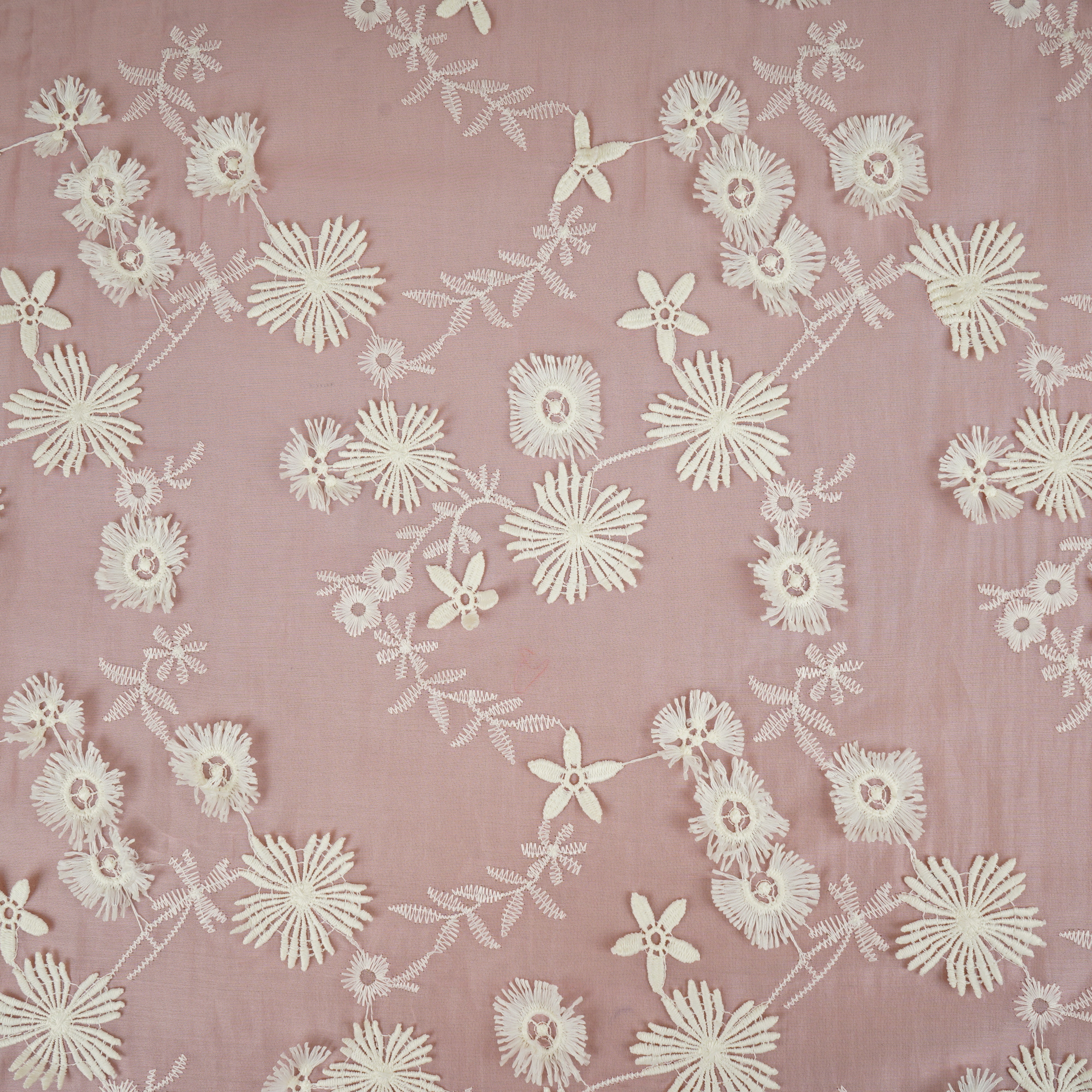 Pink Floral 3D Embroidery Tencel Silk Fabric AF-30083 - TradeUNO