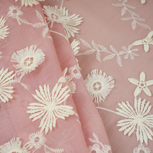 Pink Floral 3D Embroidery Tencel Silk Fabric AF-30083 - TradeUNO