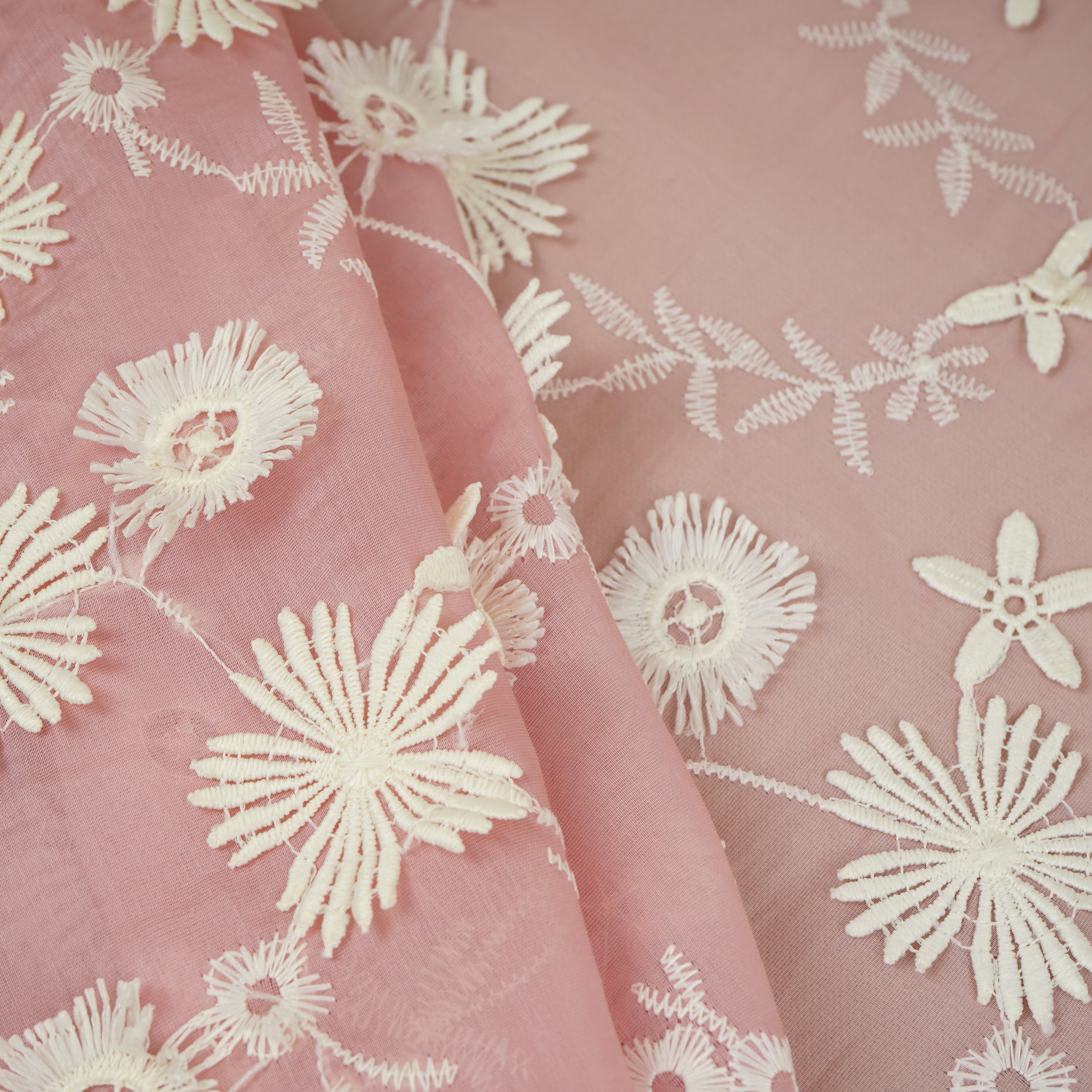 Pink Floral 3D Embroidery Tencel Silk Fabric AF-30083 - TradeUNO