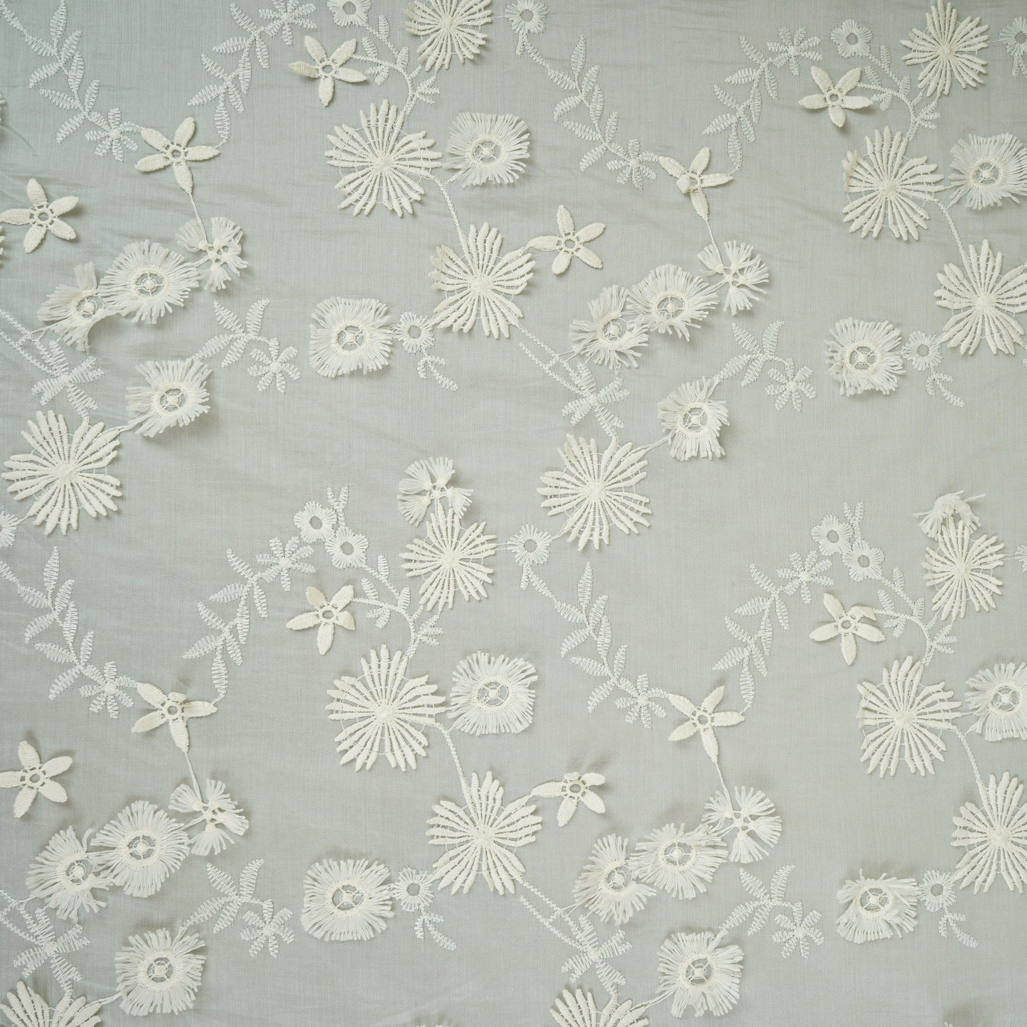 Light Blue Floral 3D Embroidery Tencel Silk Fabric AF-30087