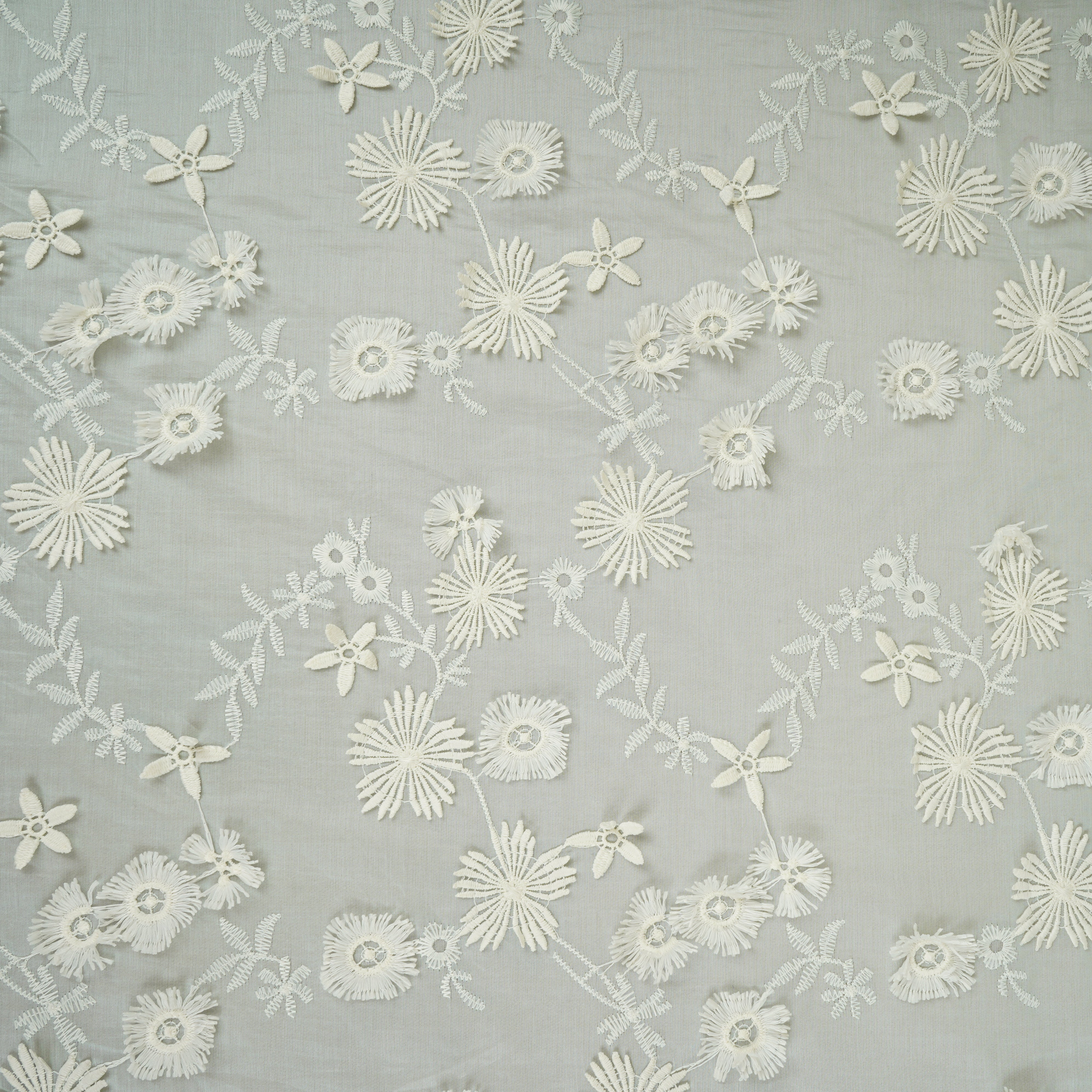 Light Blue Floral 3D Embroidery Tencel Silk Fabric AF-30087 - TradeUNO