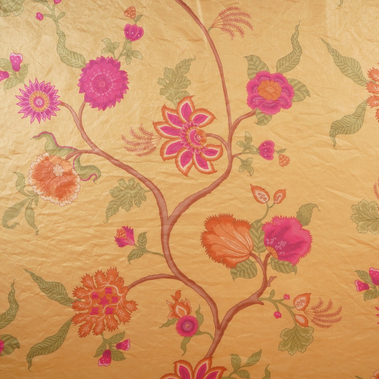 Orange Floral Print Organza Fabric VF-30076