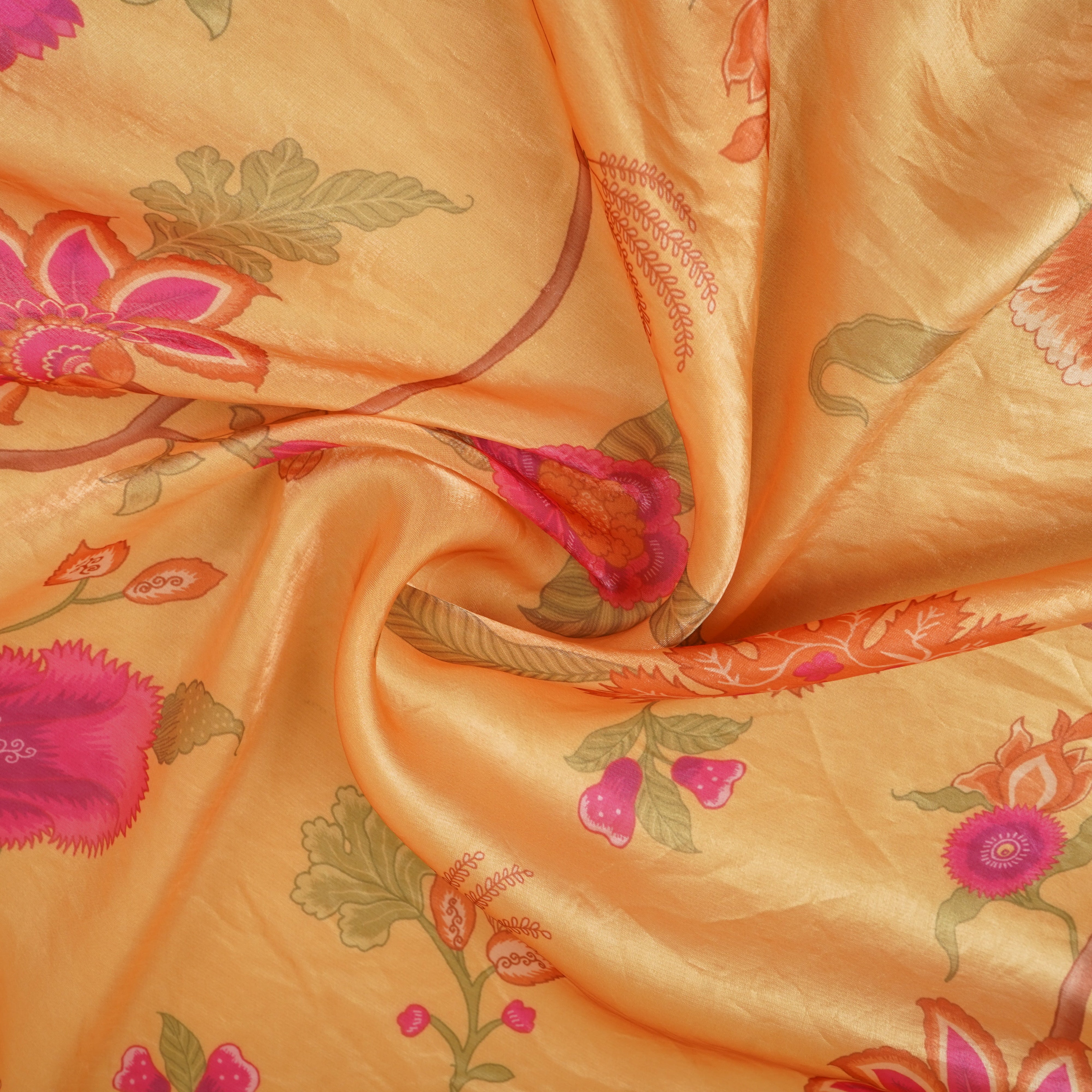 Orange Floral Print Organza Fabric VF-30076 - TradeUNO