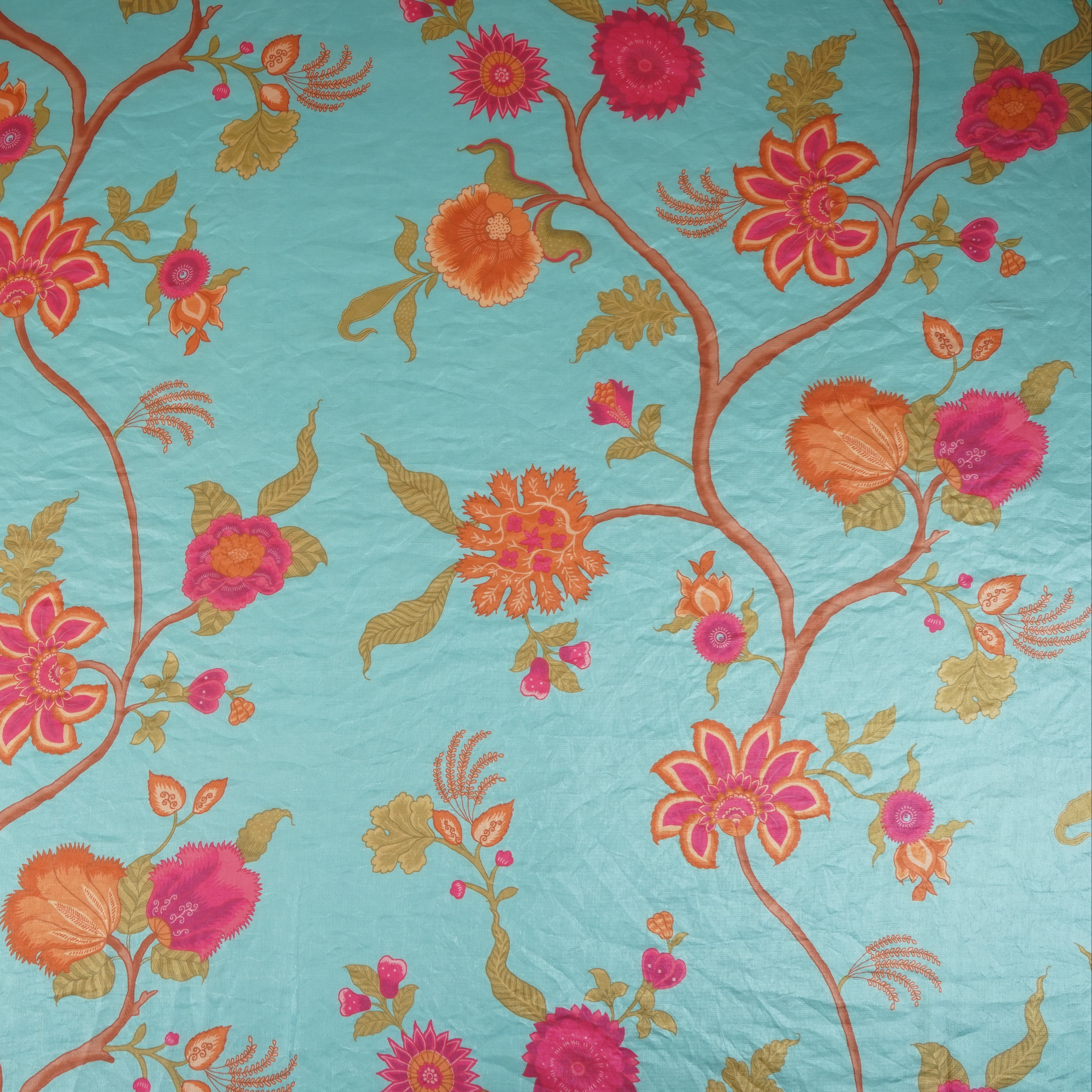 Sky Blue Floral Print Organza Fabric VF-30075 - TradeUNO