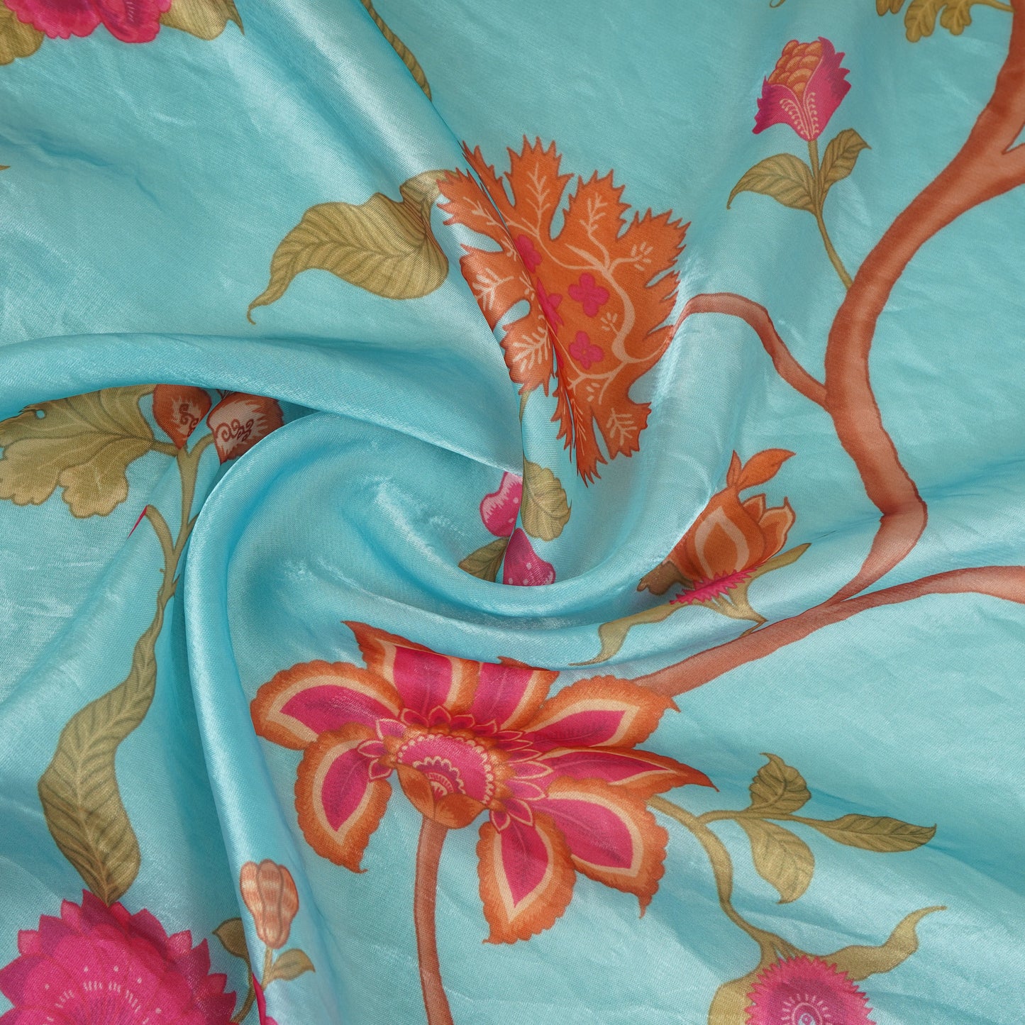 Sky Blue Floral Print Organza Fabric VF-30075
