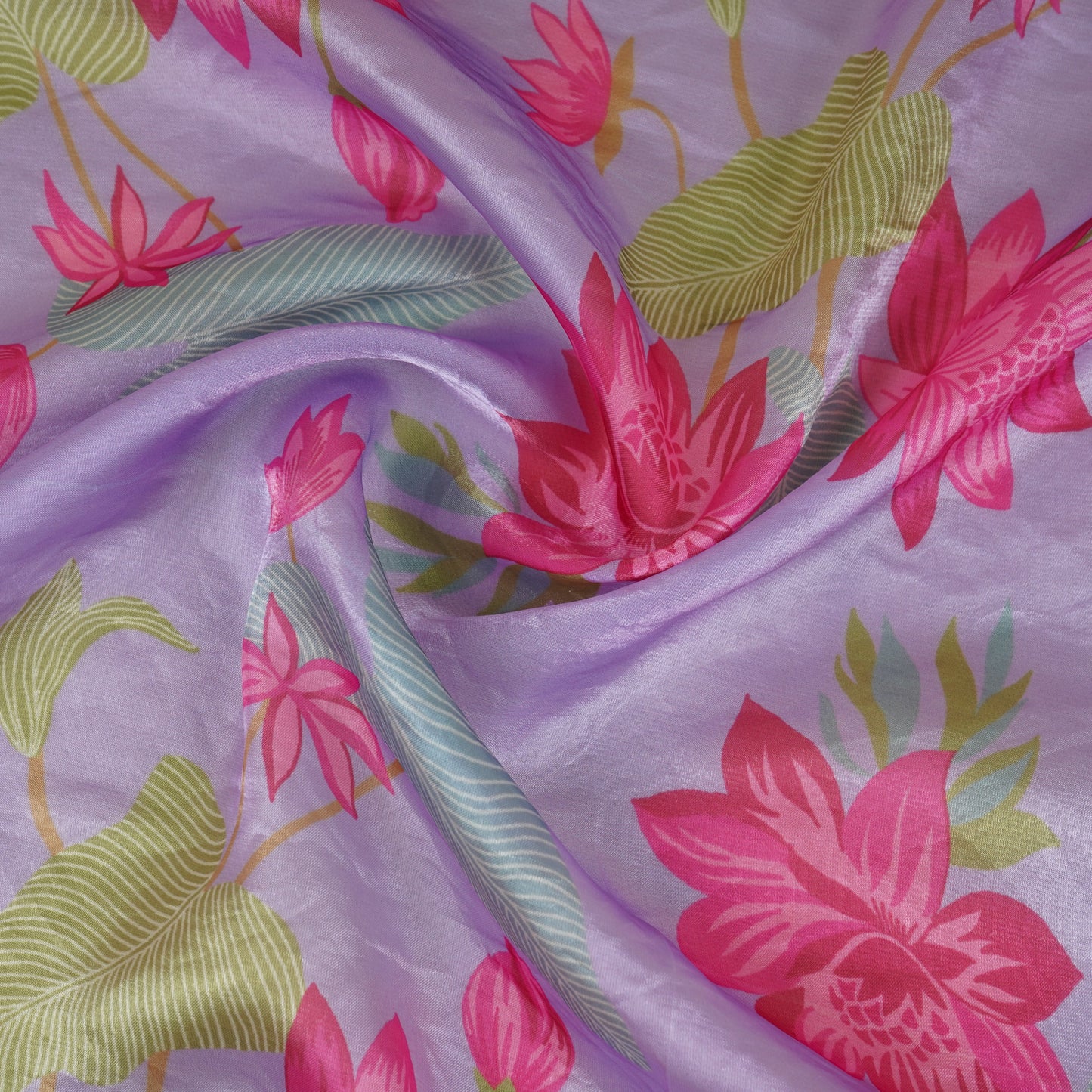 Lilac Floral Print Organza Fabric VF-30079