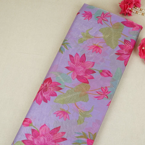 Lilac Floral Print Organza Fabric VF-30079
