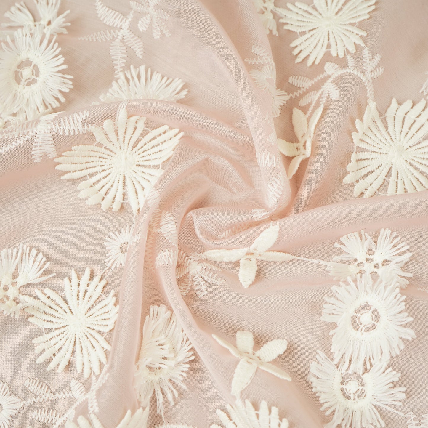 Light Pink Floral 3D Embroidery Tencel Silk Fabric AF-30085