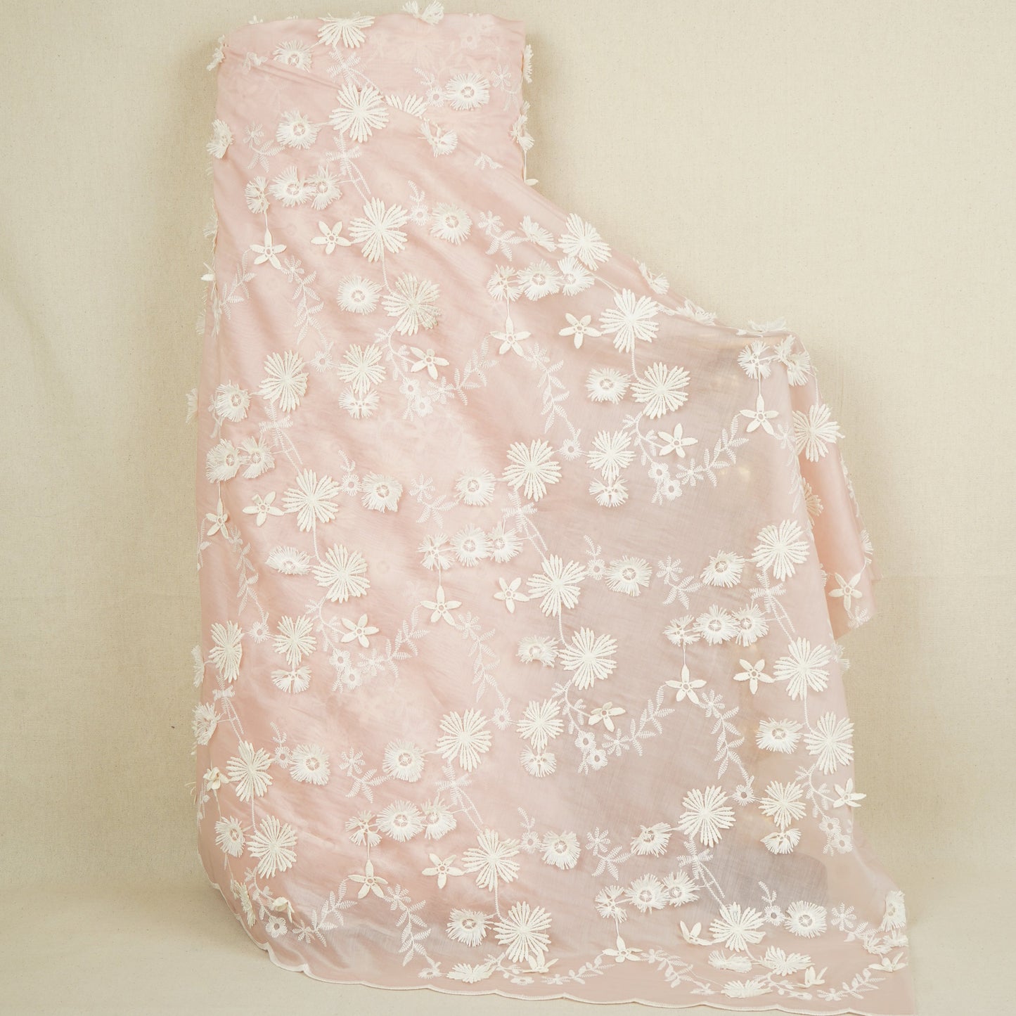 Light Pink Floral 3D Embroidery Tencel Silk Fabric AF-30085