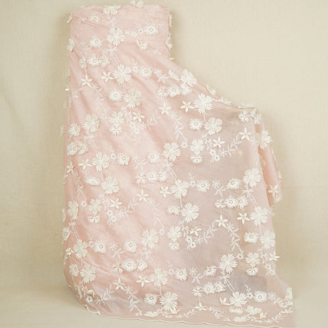 Light Pink Floral 3D Embroidery Tencel Silk Fabric AF-30085