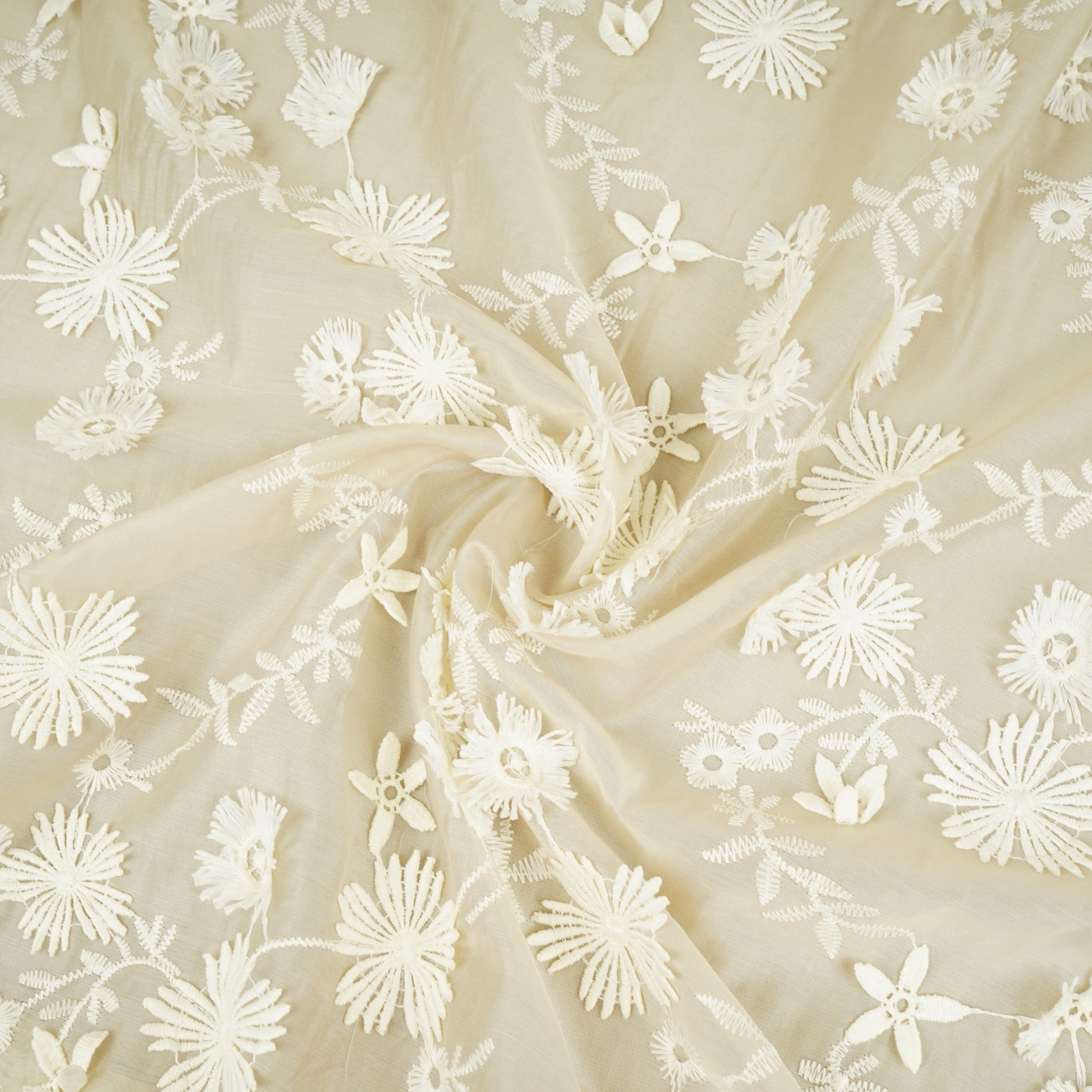 Green Floral 3D Embroidery Tencel Silk Fabric AF-30088 - TradeUNO
