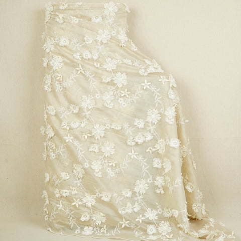 Green Floral 3D Embroidery Tencel Silk Fabric AF-30088