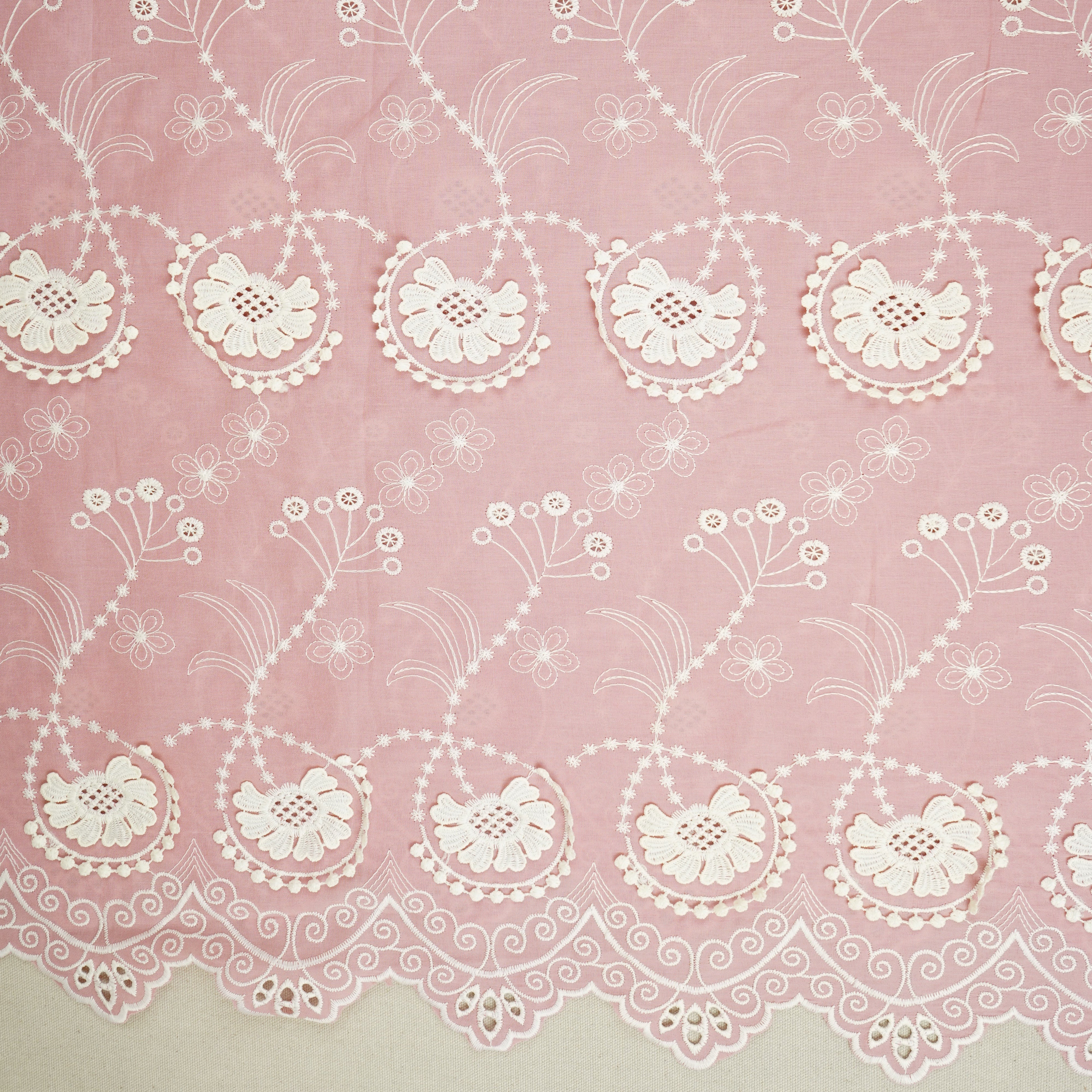 Pink Floral 3D Schiffli Embroidery Cotton Schiffli Fabric AF-30094 - TradeUNO