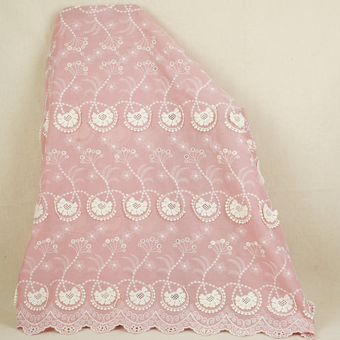 Pink Floral 3D Schiffli Embroidery Cotton Schiffli Fabric AF-30094