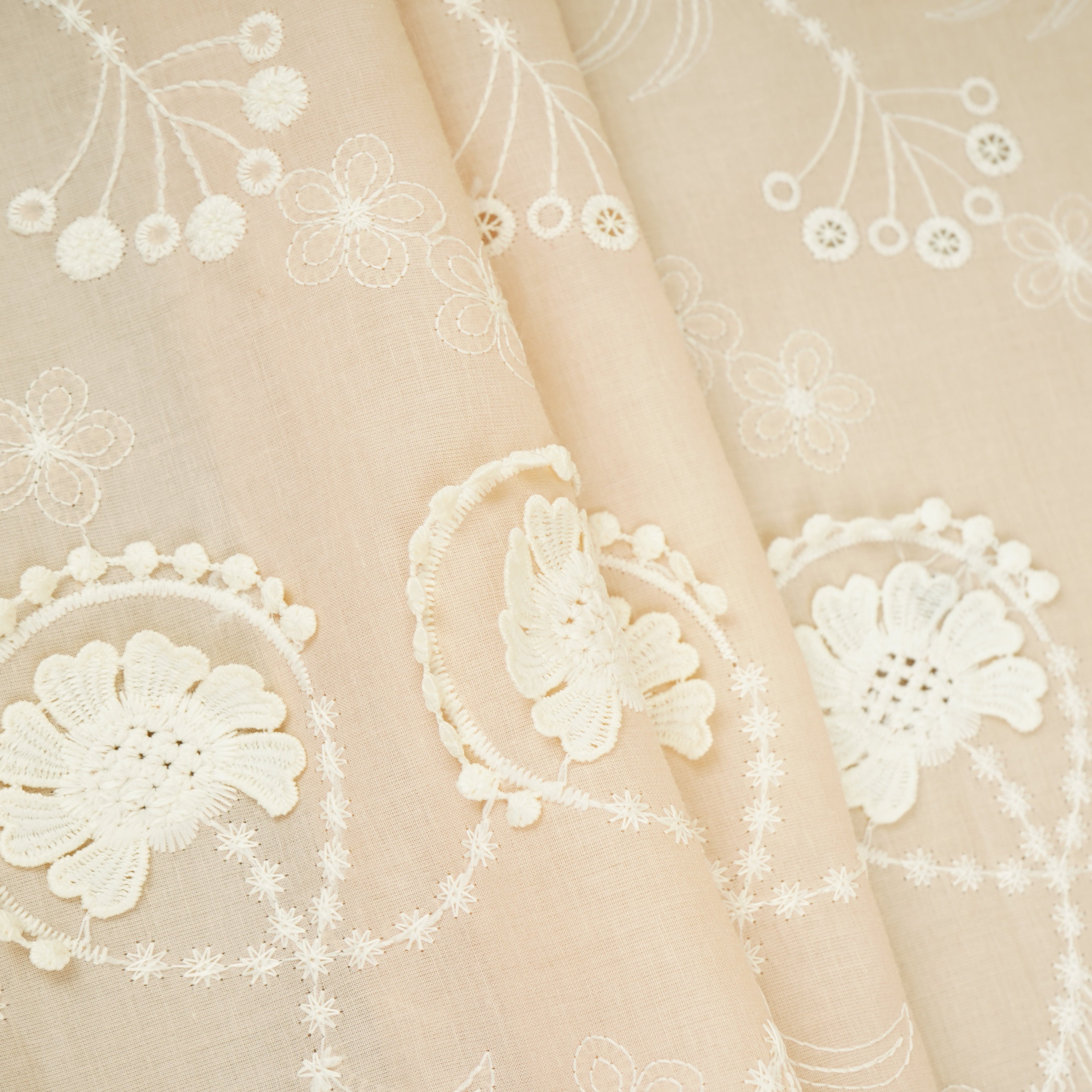Beige Floral 3D Schiffli Embroidery Cotton Schiffli Fabric AF-30089 - TradeUNO