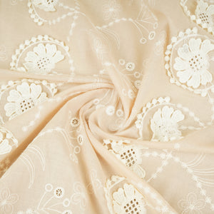 Beige Floral 3D Schiffli Embroidery Cotton Schiffli Fabric AF-30089 - TradeUNO