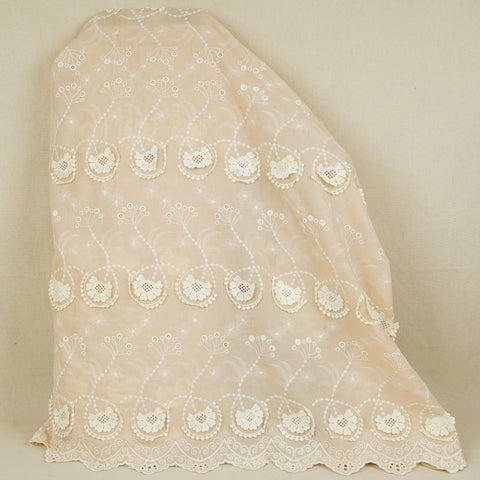 Beige Floral 3D Schiffli Embroidery Cotton Schiffli Fabric AF-30089