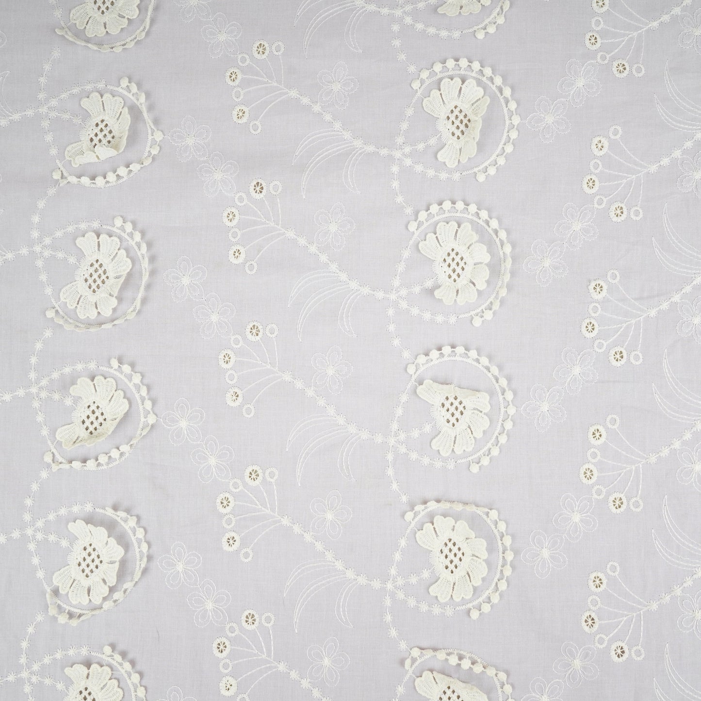 Lilac Floral 3D Schiffli Embroidery Cotton Schiffli Fabric AF-30090