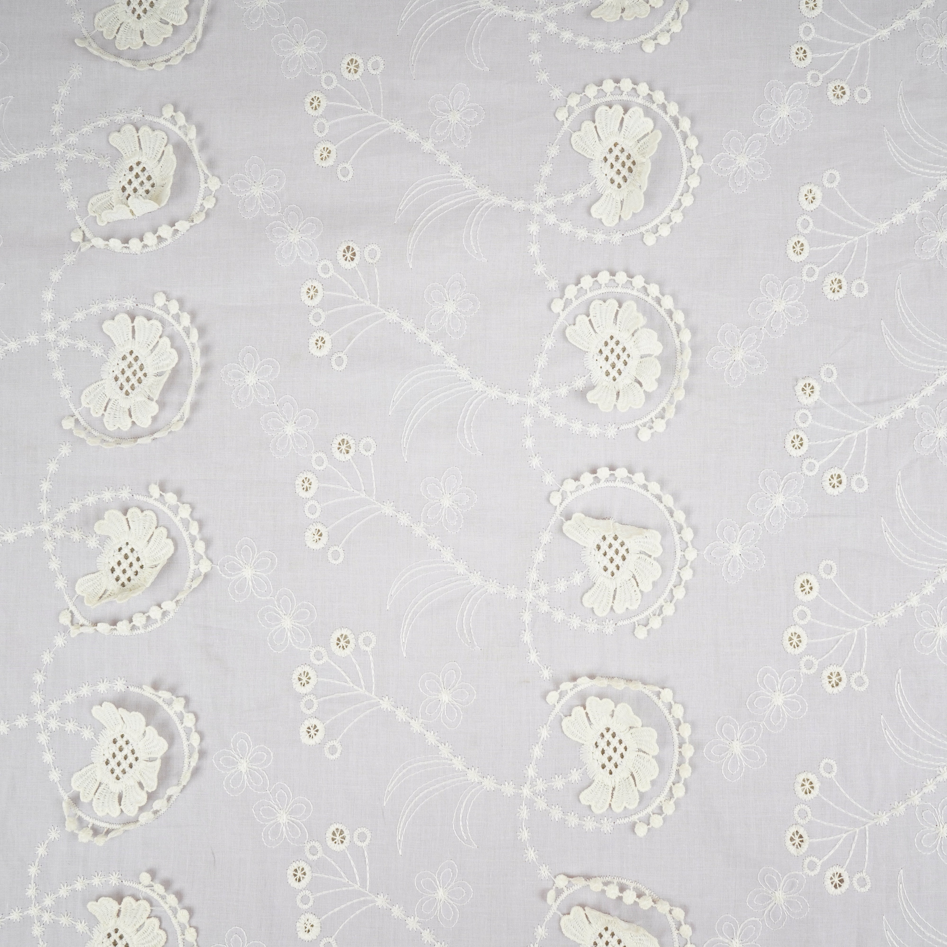 Lilac Floral 3D Schiffli Embroidery Cotton Schiffli Fabric AF-30090 - TradeUNO