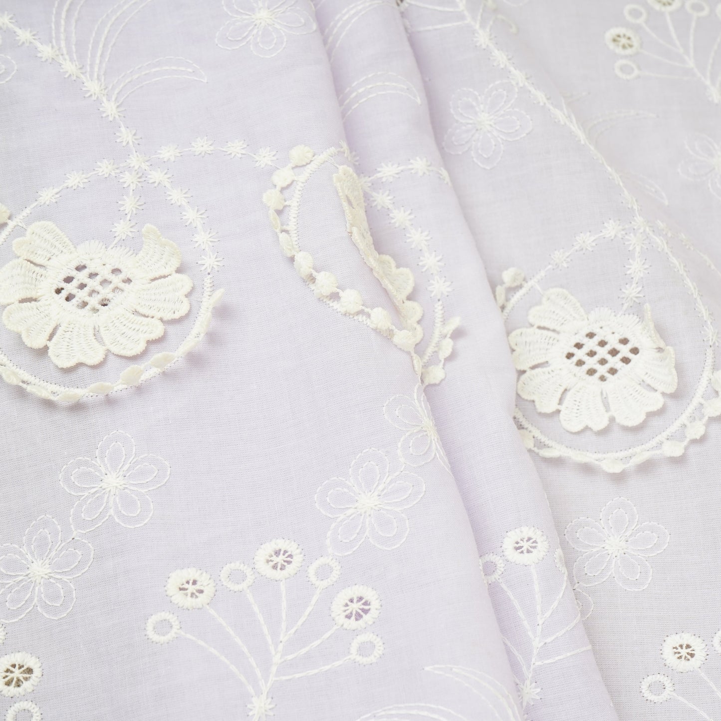 Lilac Floral 3D Schiffli Embroidery Cotton Schiffli Fabric AF-30090