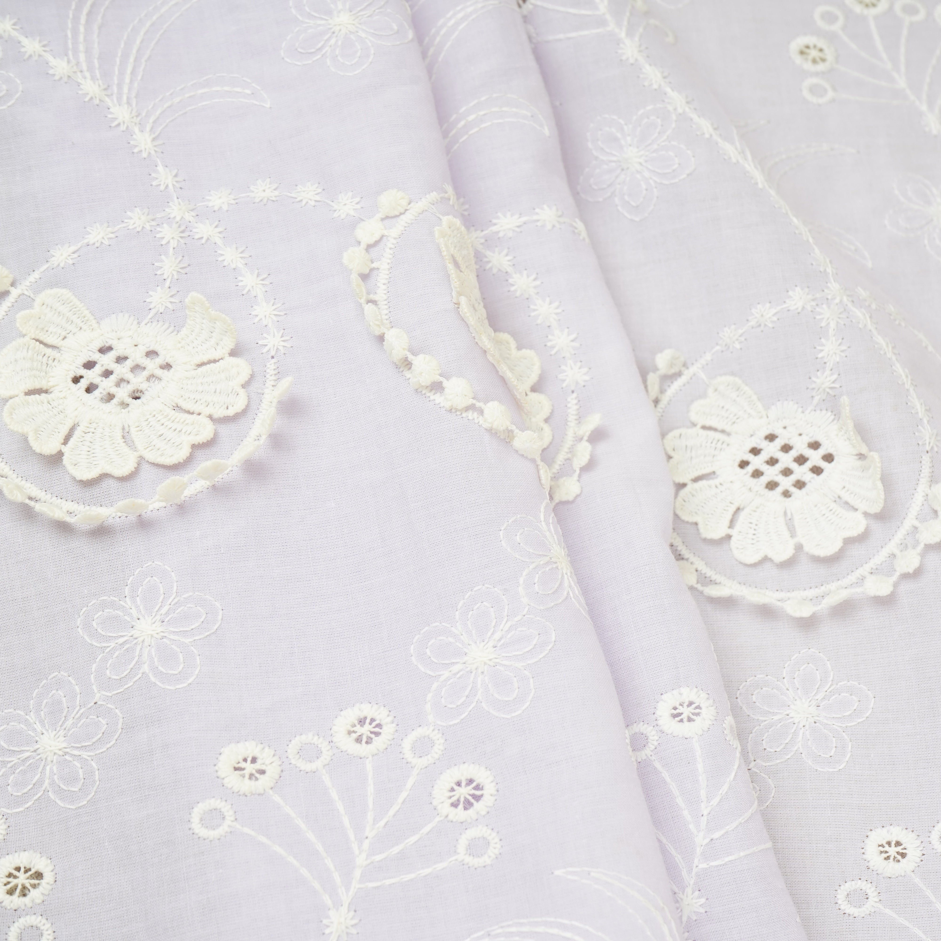 Lilac Floral 3D Schiffli Embroidery Cotton Schiffli Fabric AF-30090 - TradeUNO