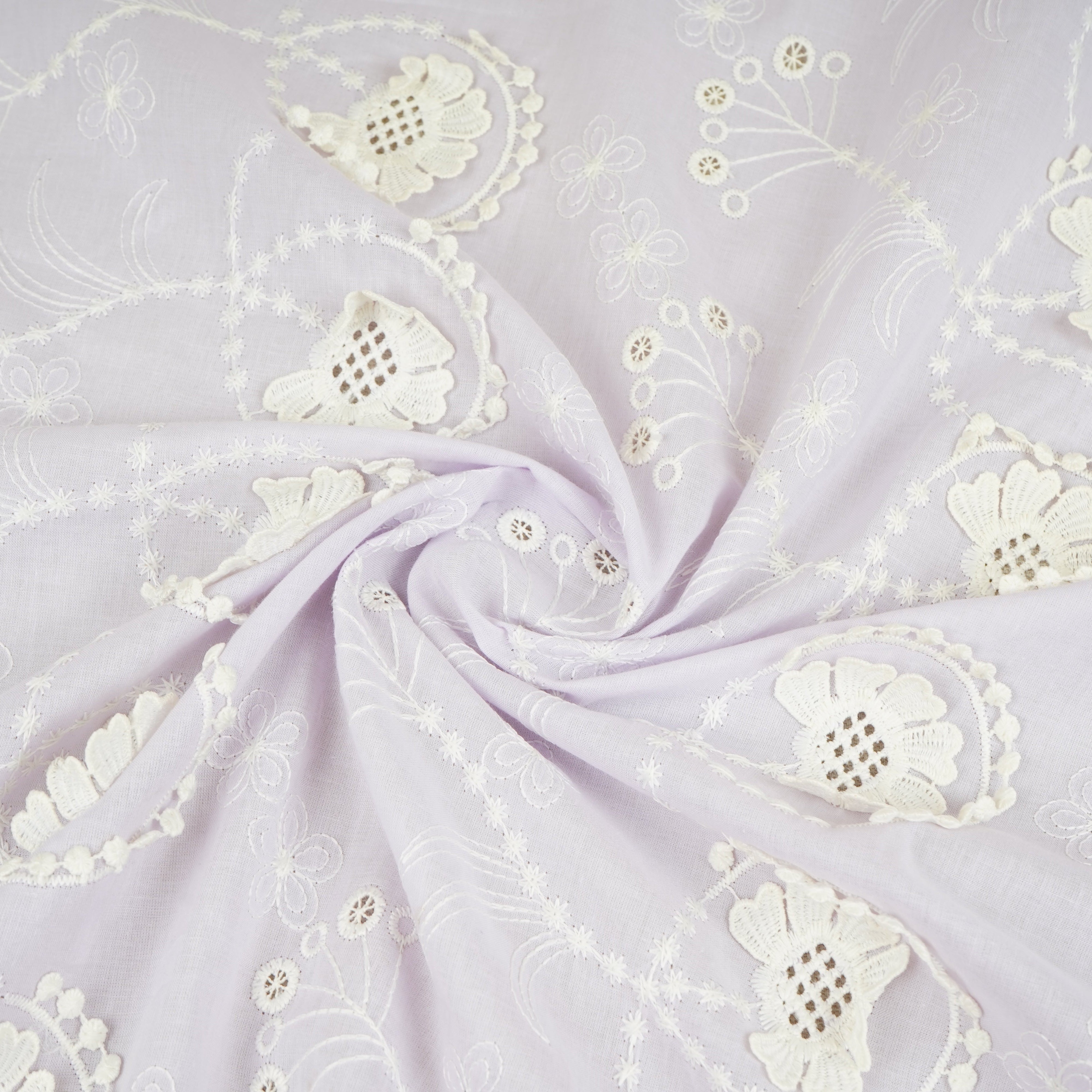 Lilac Floral 3D Schiffli Embroidery Cotton Schiffli Fabric AF-30090 - TradeUNO