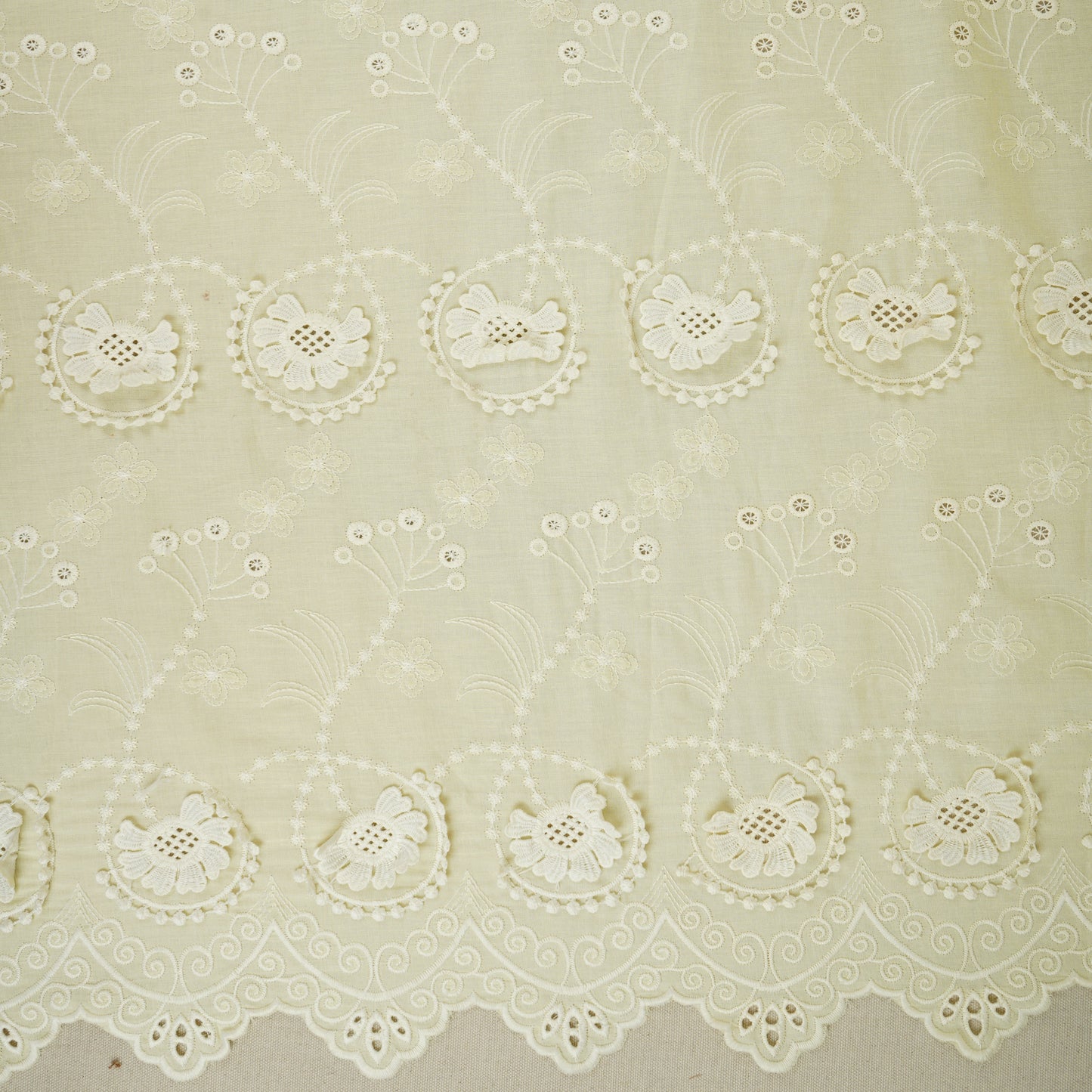 Pale Yellow Floral 3D Schiffli Embroidery Cotton Schiffli Fabric AF-30092