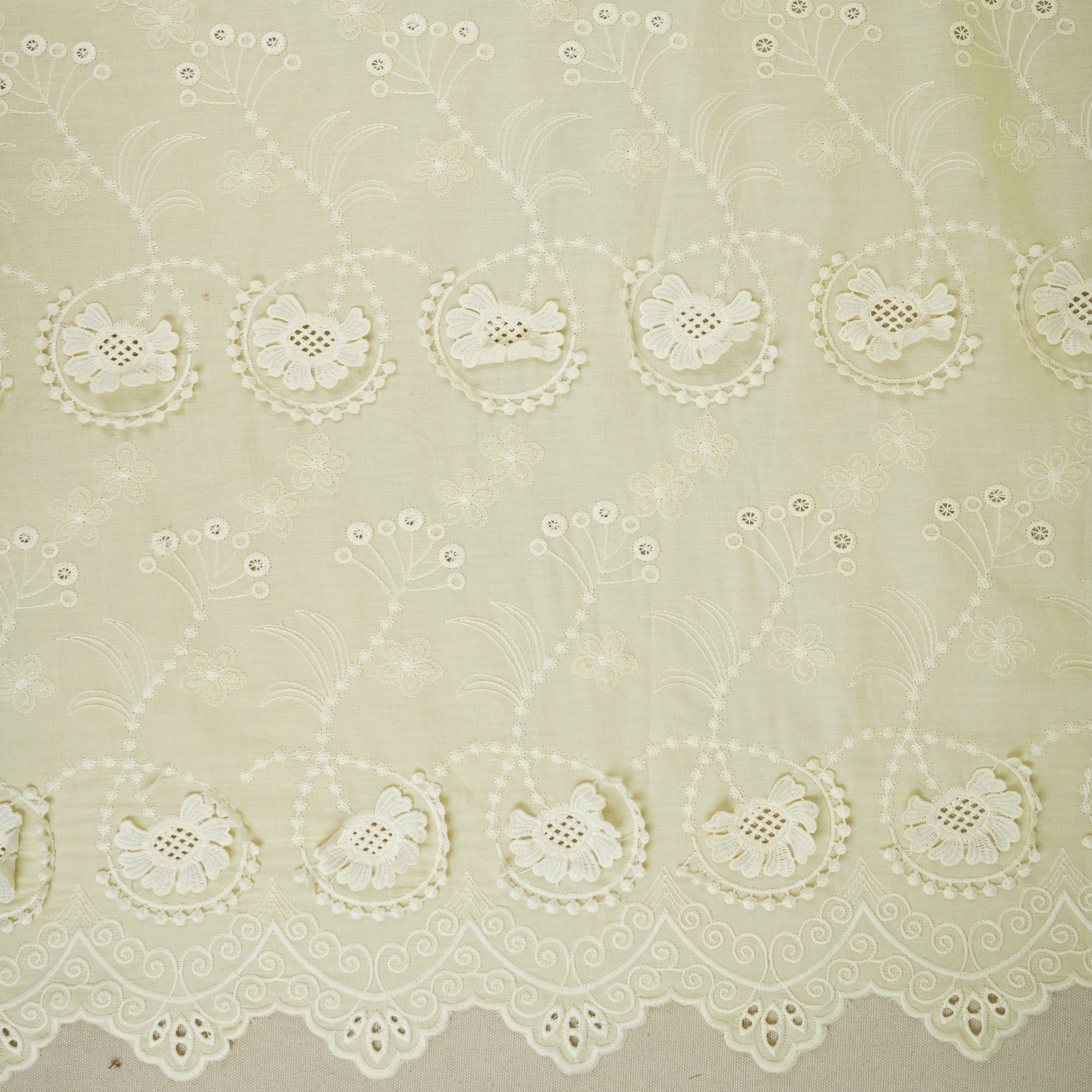 Pale Yellow Floral 3D Schiffli Embroidery Cotton Schiffli Fabric AF-30092 - TradeUNO