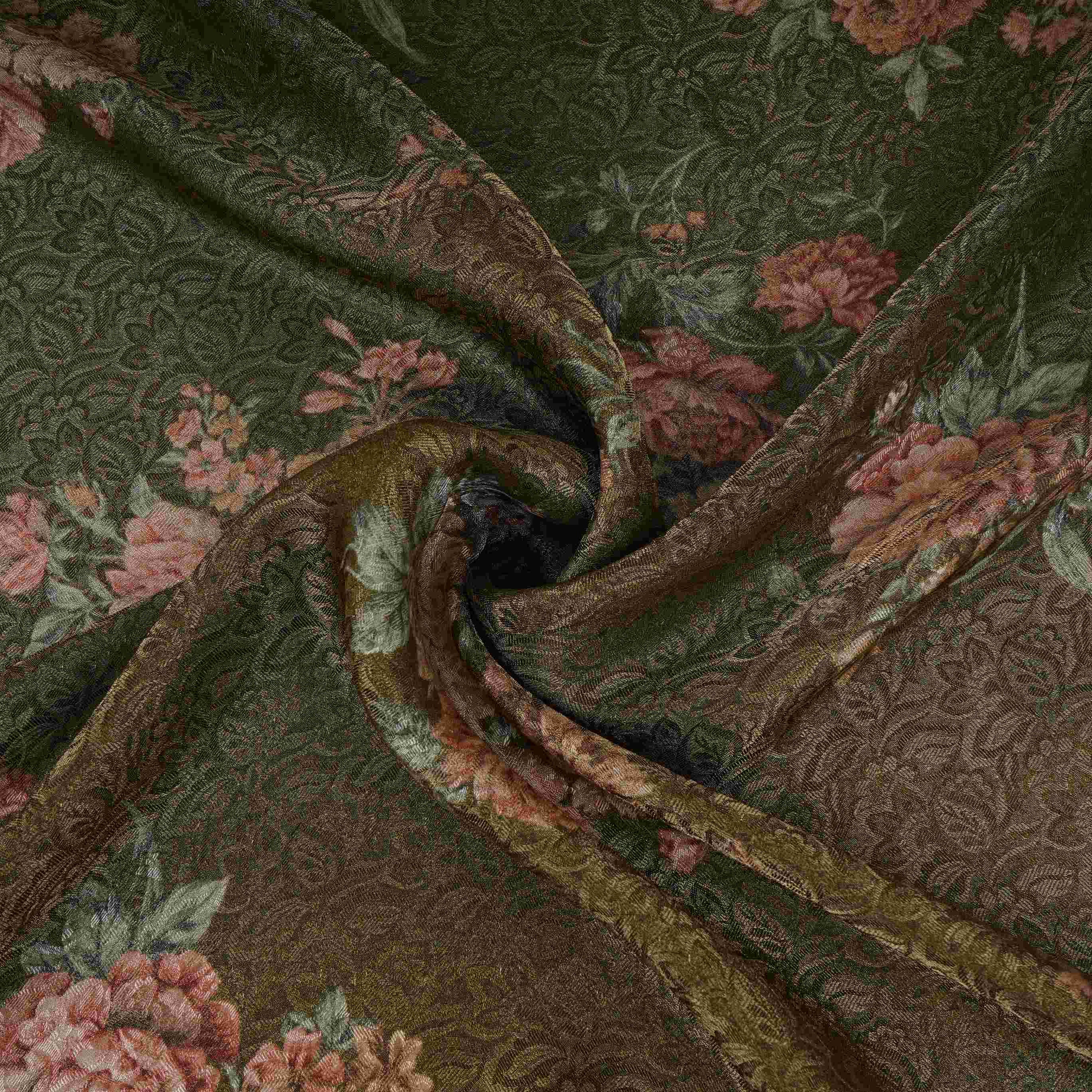 Mehendi Green floral Jacquard Tissue Fabric MTF-31792 - TradeUNO