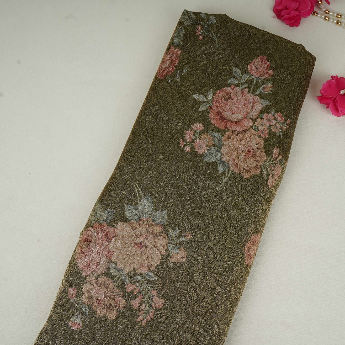 Mehendi Green floral Jacquard Tissue Fabric MTF-31792