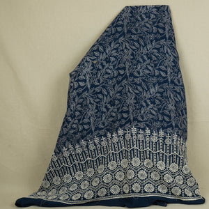 Blue with White Floral Print Muslin Schiffli Fabric MFR-29831 - TradeUNO