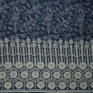 Blue with White Floral Print Muslin Schiffli Fabric MFR-29831 - TradeUNO
