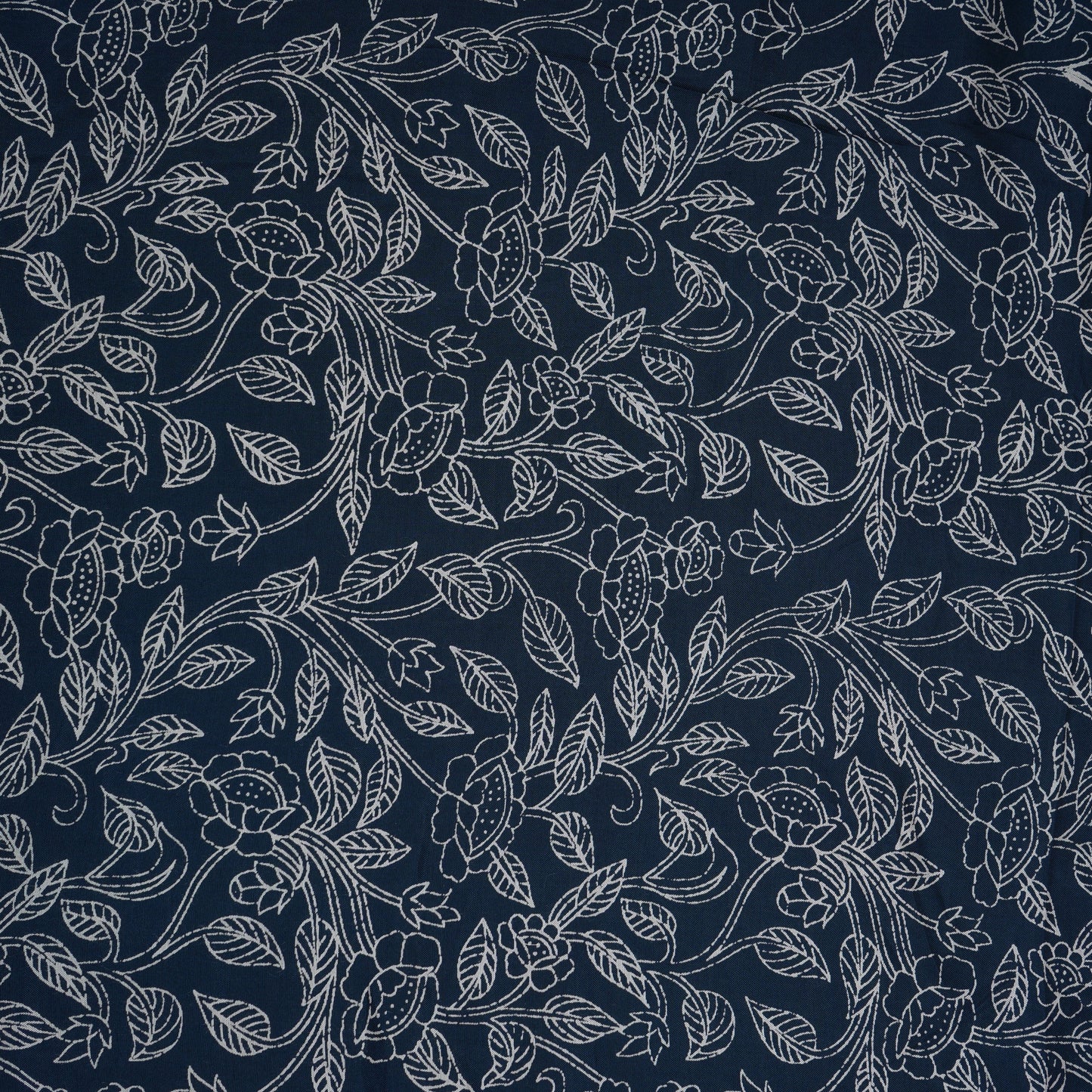 Blue with White Floral Print Cotton Schiffli Fabric MFR-29831